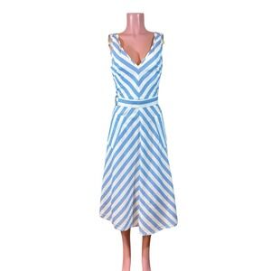 Kate Spade New York Deck Stripe Midi Dress Womans Sz 4 Blue White Linen Blend